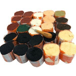 Lot 25 Vintage Bucilla Latch Hook Rug Yarn Pre Cut Acrylic + LeeWards Rug Tool